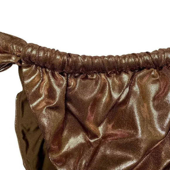 NWT Good American Foil Ruched Bikini Bottom Mocha Foil002 Size 5 2XL Swimwear - Picture 6 of 13